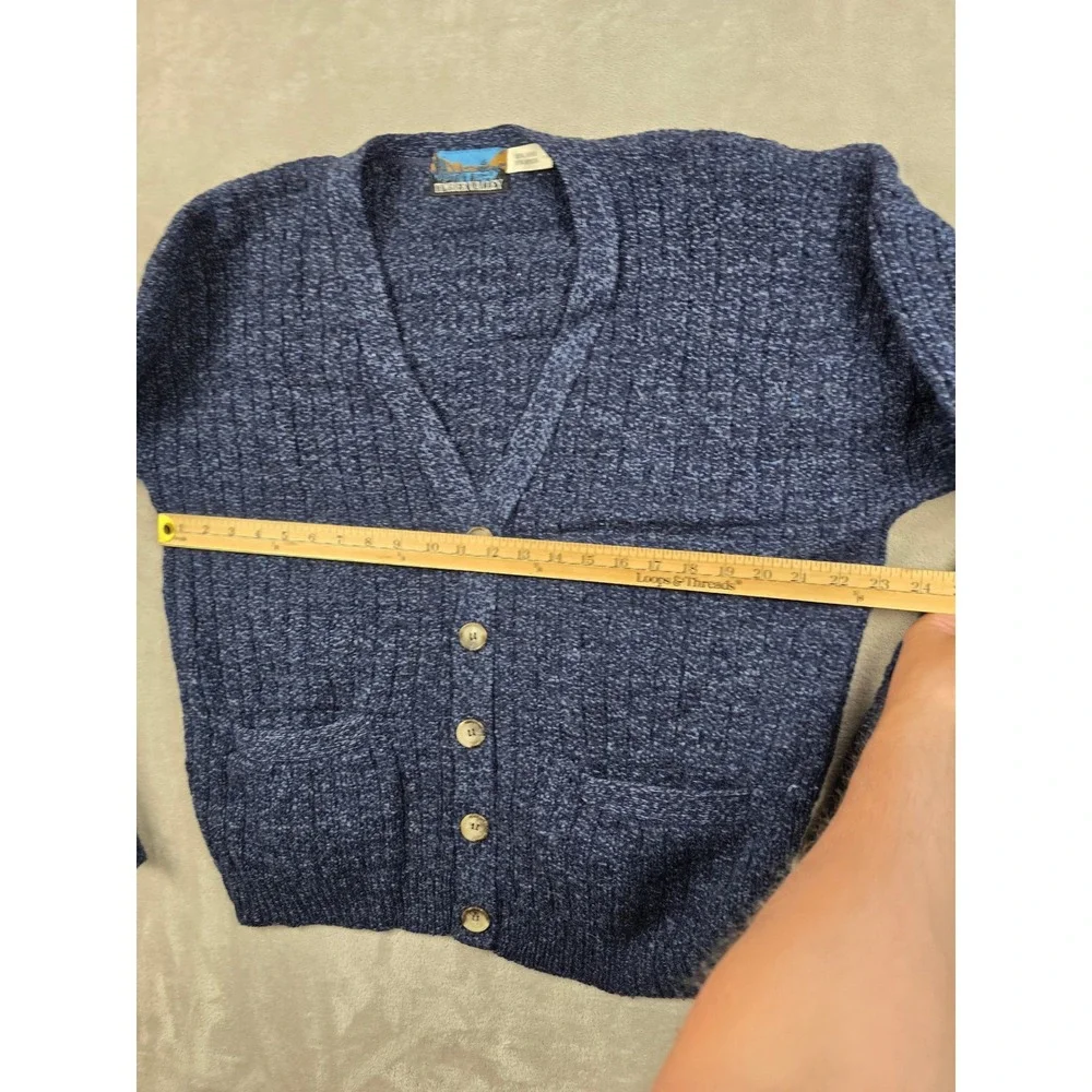 Vintage Timber Valley Cardigan Sweater Mens L Blue Wool Blend Knit Made In USA